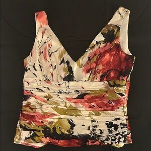 Adrianna Papell Red and Black Abstract Blouse